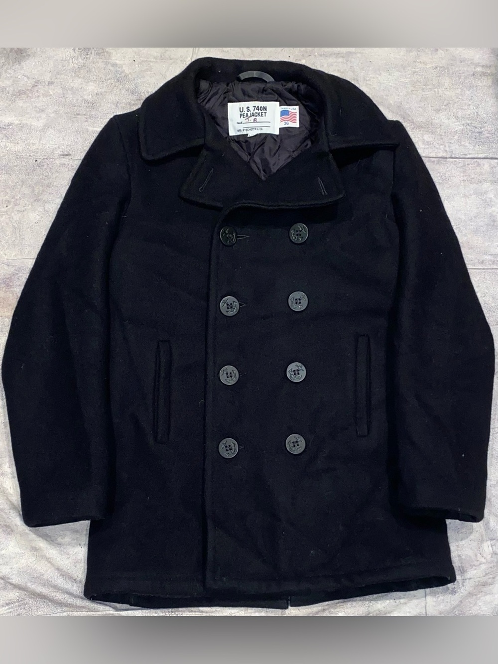Schott USA 740N Wool Peacoat Black Heavy Melton Quilted Jacket 36 Long Vintage